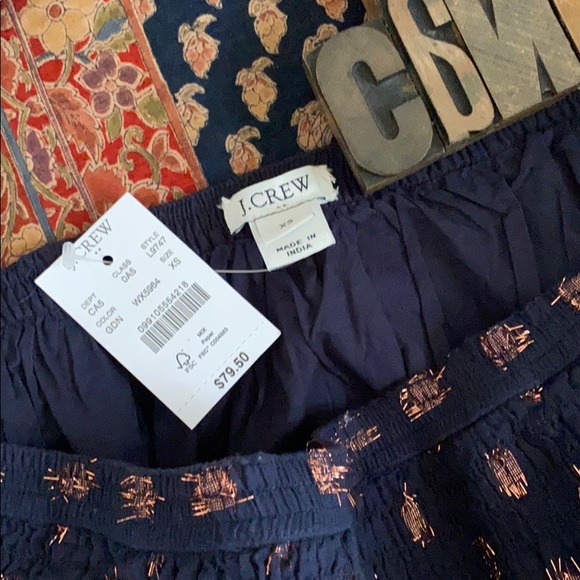 🆕J. CREW Bronze Metallic Dot on Navy Cotton Skirt - Picture 5 of 8